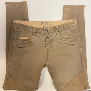 Free People Khakki Skinny Moto Jeans